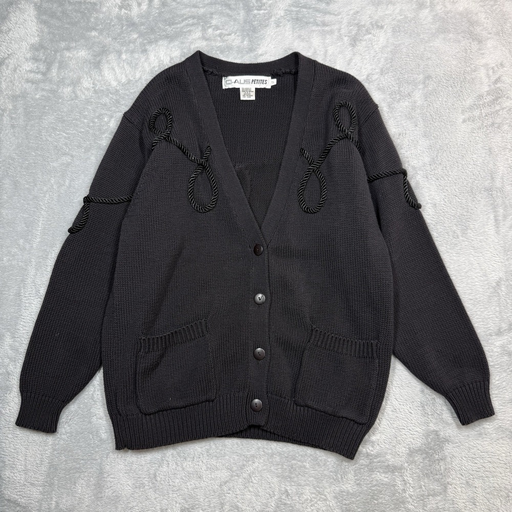 Vintage Chaus Cardigan‎ Womens Small Black Art to Wear Teacher Chunky Rope Knit
